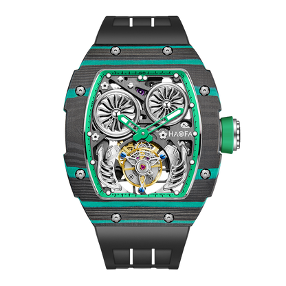 HAOFA Automatic Tourbillon double barrels Movement 72 hours power NTPT(carbon fiber）bezel  Titanium magnesium case 1922