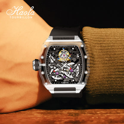 HAOFA High hardness CRYSTAL CASE SKELETON Automatic TOURBILLON double barrel WATCH 2201