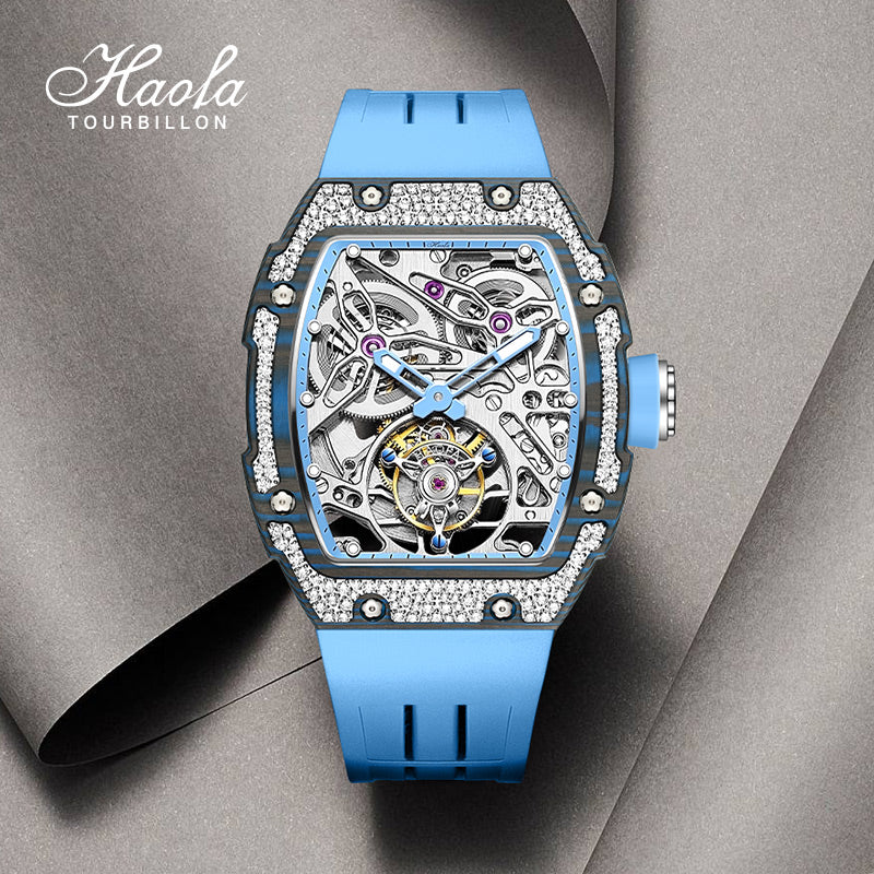 HAOFA Carbon Fiber and Crystal Bezel Automatic Tourbillon Movement 1901-3  Free-sprung  balance