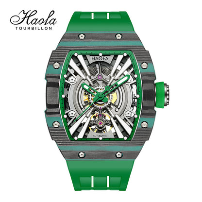 Haofa 1906 double Carbon Fiber Mechanical Watch 80 Hours power Skeleton