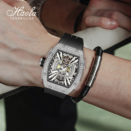 HAOFA Men Automatic Movement Crystal bezel rubber strap 80 hours power 1907S