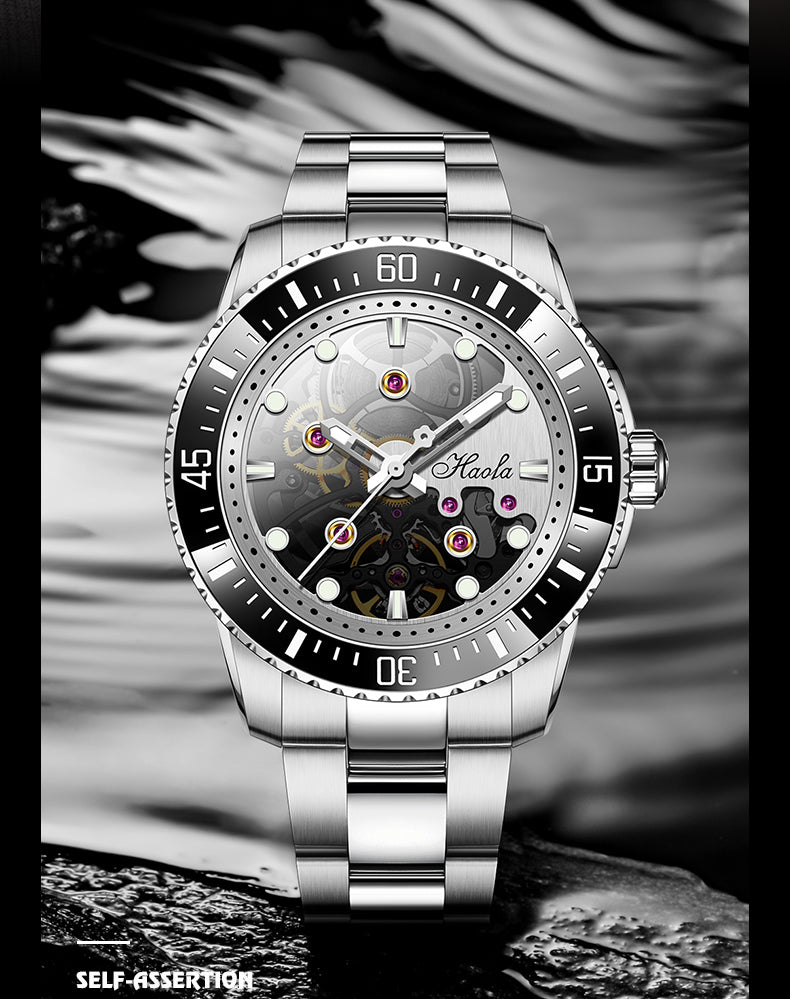 HAOFA Sport ceramic bezel automatic watches waterproof transparent Skeleton Movement