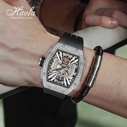 HAOFA Men Automatic Movement Crystal bezel rubber strap 80 hours power 1907S