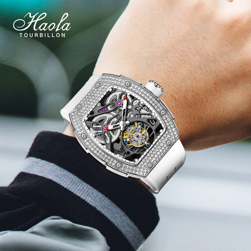 HAOFA 1901-1S Automatic Tourbillon Double Spring 72 Hours power Free-sprung Balance Wathces Crystal Bezel