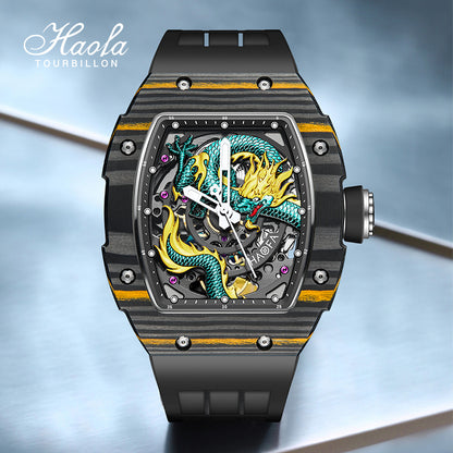 HAOFA 3D Dragon Carbon Fiber 80 hours power 28800/hz Automatic Watches 1968N