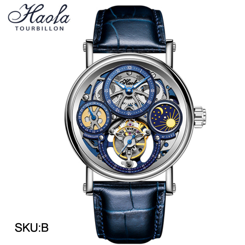 Haofa 1601 Skeleton GMT CNC Engraving Tourbillon 28800