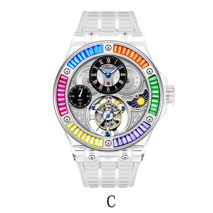 Haofa Crystal Case Skeleton Tourbillon GMT Watch 2101