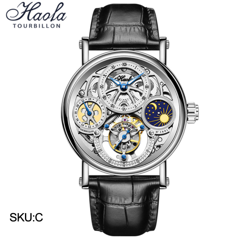 Haofa 1601 Skeleton GMT CNC Engraving Tourbillon 28800