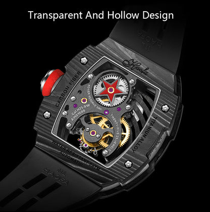 Haofa Skeleton Tourbillon Watches Carbon Fiber Bezel 1903-G