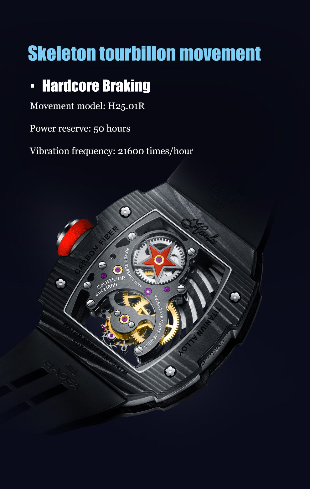 Haofa Luxury Tourbillon Mechanical Watch For Men Sapphire Carbon Fiber Flying Tourbillon Tiger 1903-H