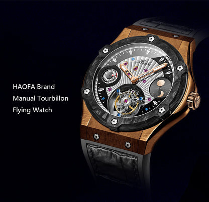 Haofa Tin Bronze Case carbon fiber bezel Luxury GMT Tourbillon Power Reserve Display 1915T