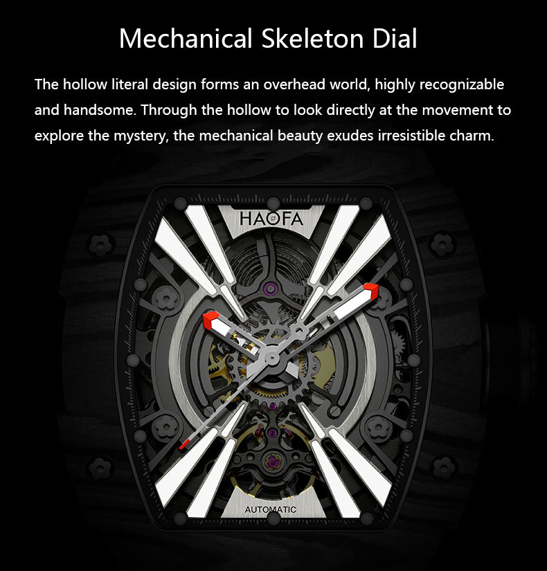 Haofa 1906 double Carbon Fiber Mechanical Watch 80 Hours power Skeleton