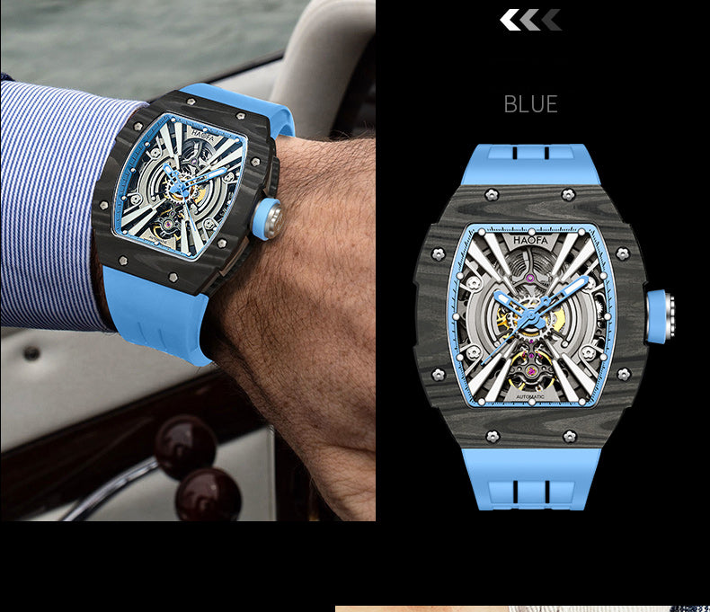 Haofa 1906 double Carbon Fiber Mechanical Watch 80 Hours power Skeleton