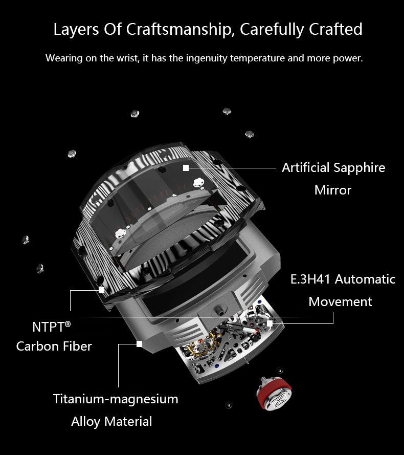 HAOFA Automatic Tourbillon Movement Free-sprung Balance 1901-1 Double Spring carbon fiber bezel Titanium magnesium