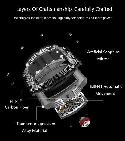 HAOFA Automatic Tourbillon Movement Free-sprung Balance 1901-1 Double Spring carbon fiber bezel Titanium magnesium