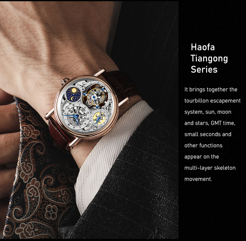 Haofa 1601 Skeleton GMT CNC Engraving Tourbillon 28800