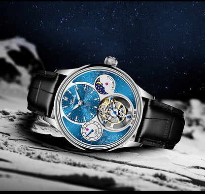 Haofa Luxury Skeleton Tourbillon Watch GMT Moonphase Wristwatches 0618