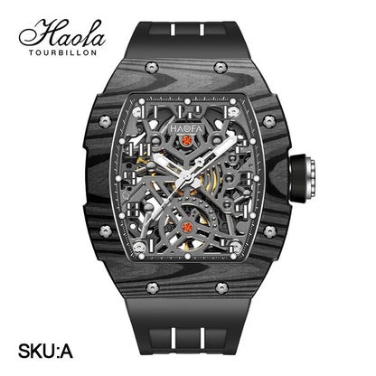 Haofa Automatic Mechanical Men Skeleton Sapphire Waterproof Luxury Carbon Fiber Luminous Watch 1923