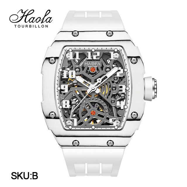 Haofa Automatic Mechanical Men Skeleton Sapphire Waterproof Luxury Carbon Fiber Luminous Watch 1923