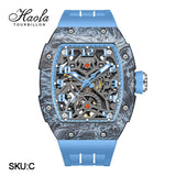 Haofa Automatic Mechanical Men Skeleton Sapphire Waterproof Luxury Carbon Fiber Luminous Watch 1923
