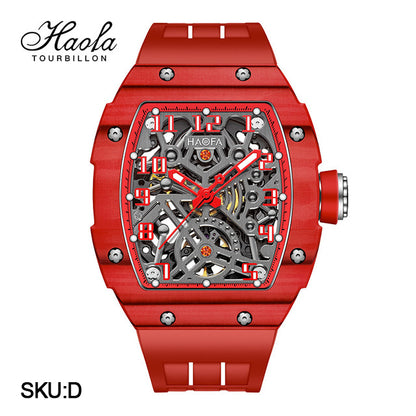 Haofa Automatic Mechanical Men Skeleton Sapphire Waterproof Luxury Carbon Fiber Luminous Watch 1923