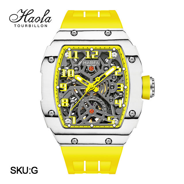 Haofa Automatic Mechanical Men Skeleton Sapphire Waterproof Luxury Carbon Fiber Luminous Watch 1923