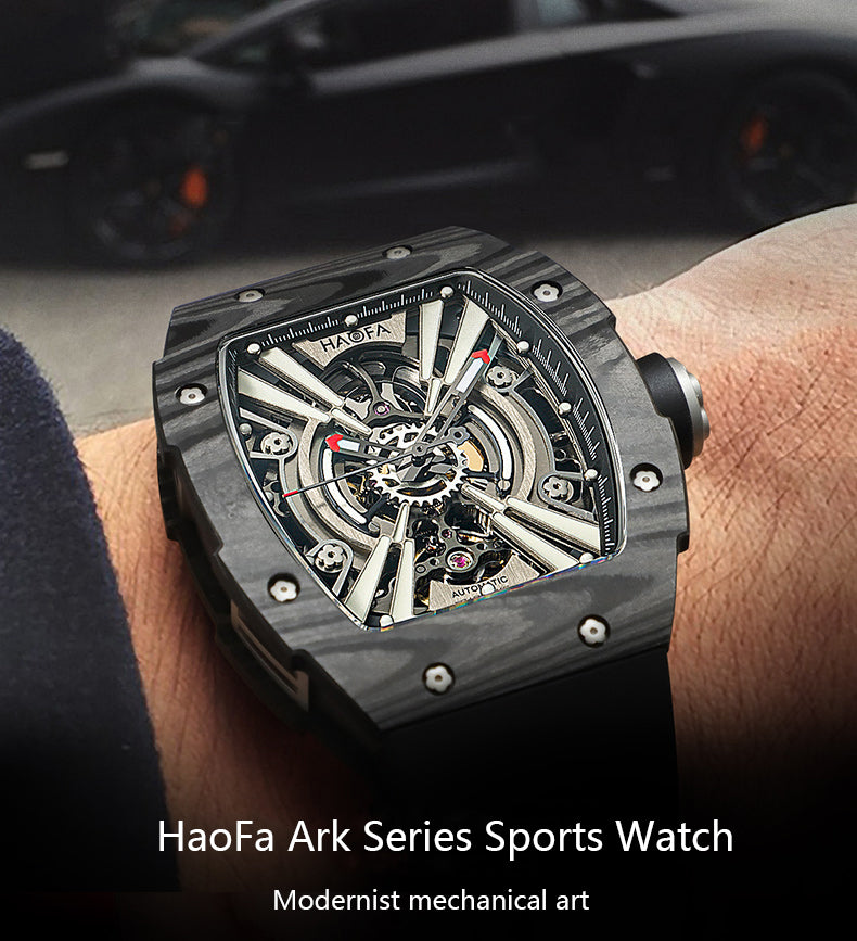 Haofa 1906 double Carbon Fiber Mechanical Watch 80 Hours power Skeleton