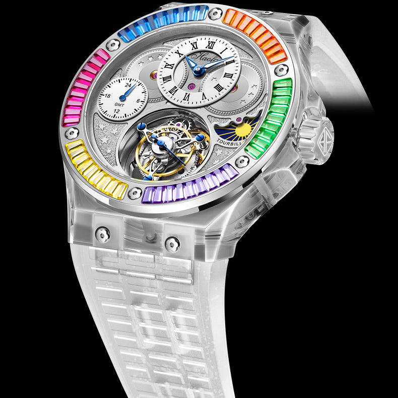 Haofa Crystal Case Skeleton Tourbillon GMT Watch 2101