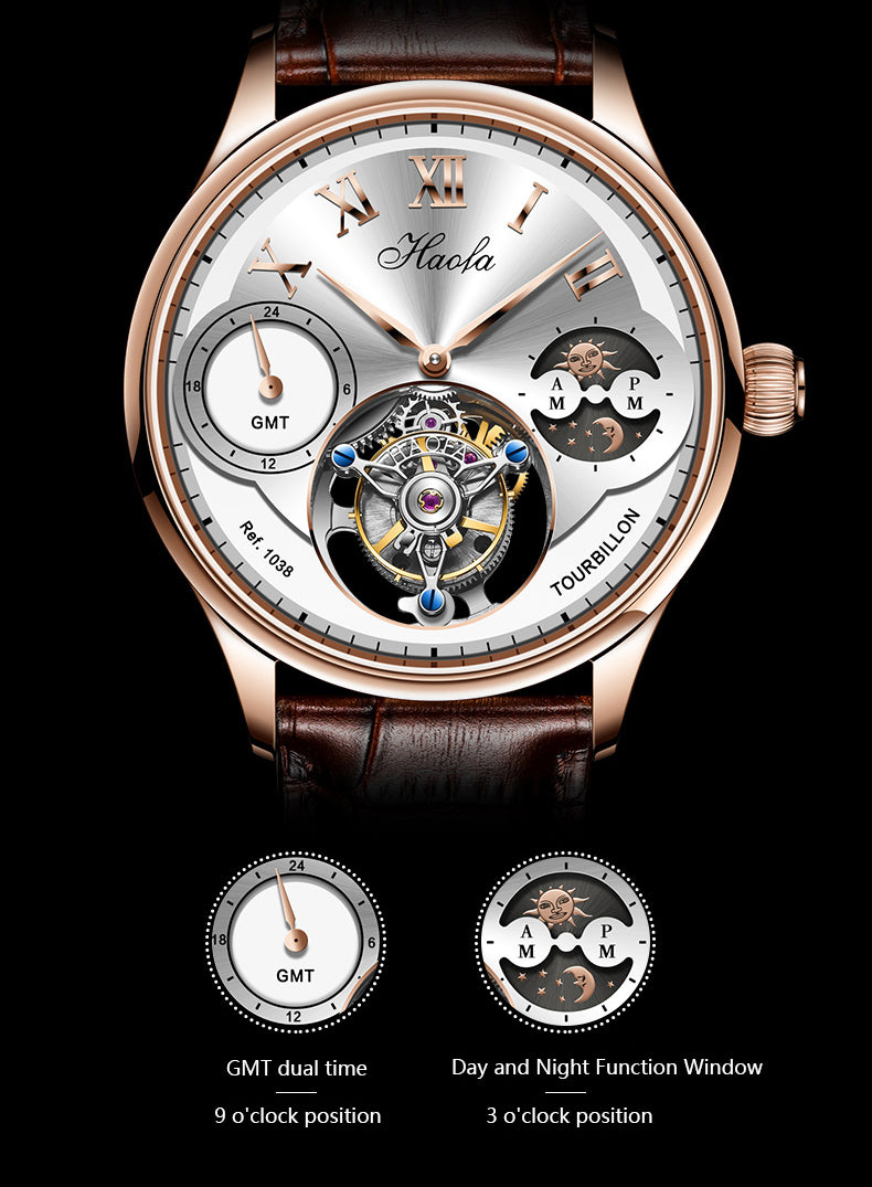 Haofa Luxury Tourbillon GMT Moonphase Watch 1038