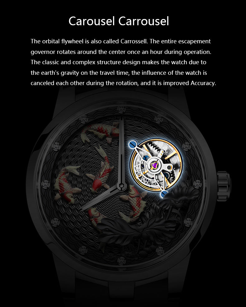 Haofa Carrousel Movement 3D Koi Fish Watch Karrusel model 1951