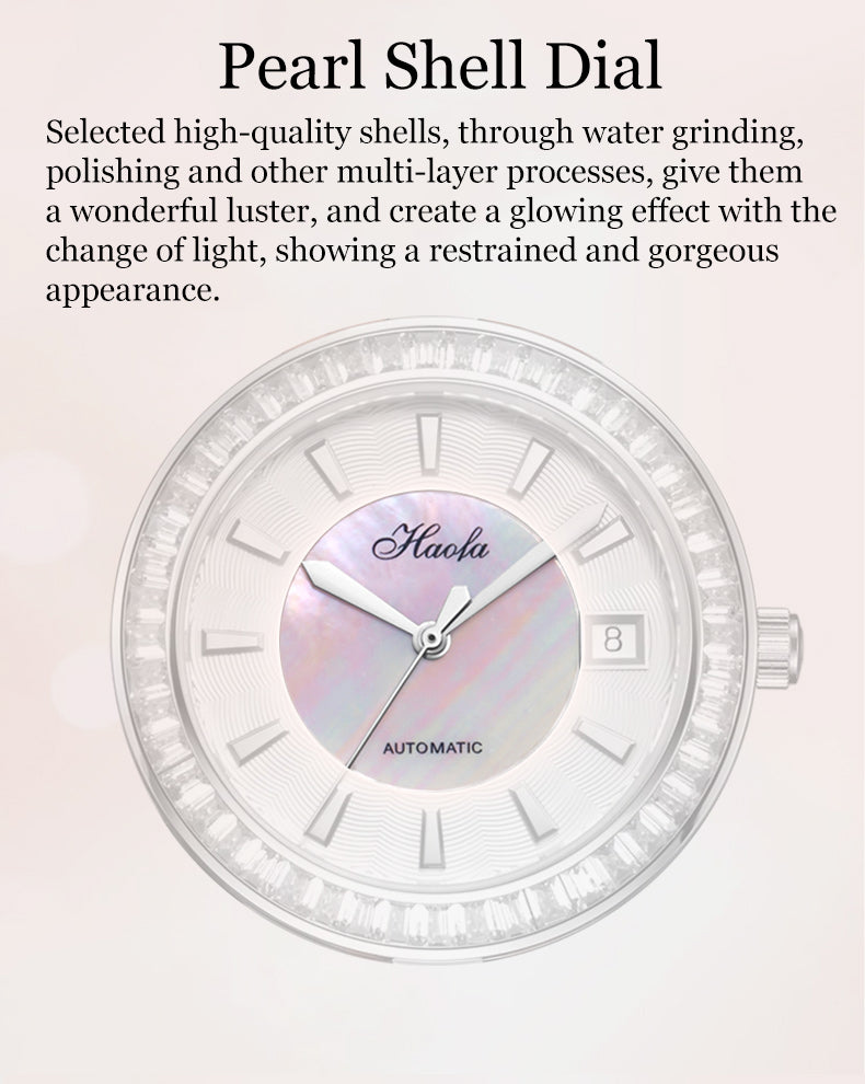 Haofa Automatic Movement Women Watch Pearl Shell Dial Date Ladies Watch 1313