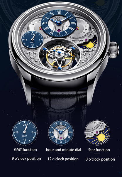 Haofa Luxury GMT Sapphire Tourbillon Watch Day And Night 1036-1