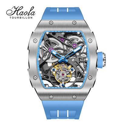 Haofa 1908 Automatic Tourbillon Double Spring 72 Hours power free sprung  balance wheel Wathces rubber strap Sapphire Crystal